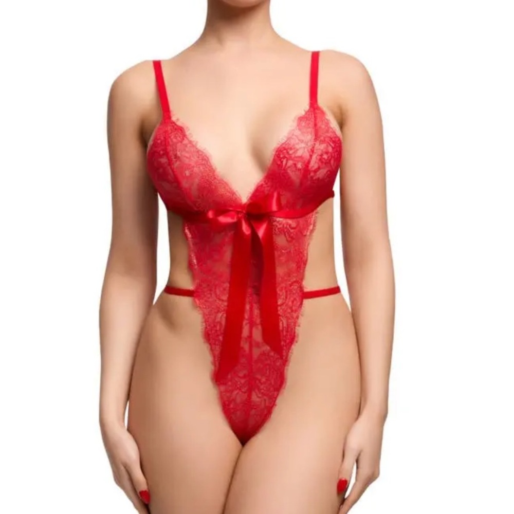 Von Follies Dita Von Teese Fantacist Red Lingerie Thong Lace bodysuit